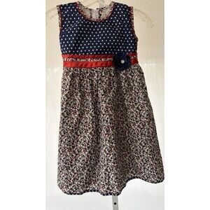 JILL Red White Blue Floral Sleeveless Ruffle Cotton Dress Girl Sz.6 Flower USA